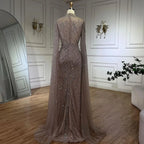 Luxuriöses, nudefarbenes Meerjungfrauen-Abendkleid mit Cape-Ärmeln LA71885A 