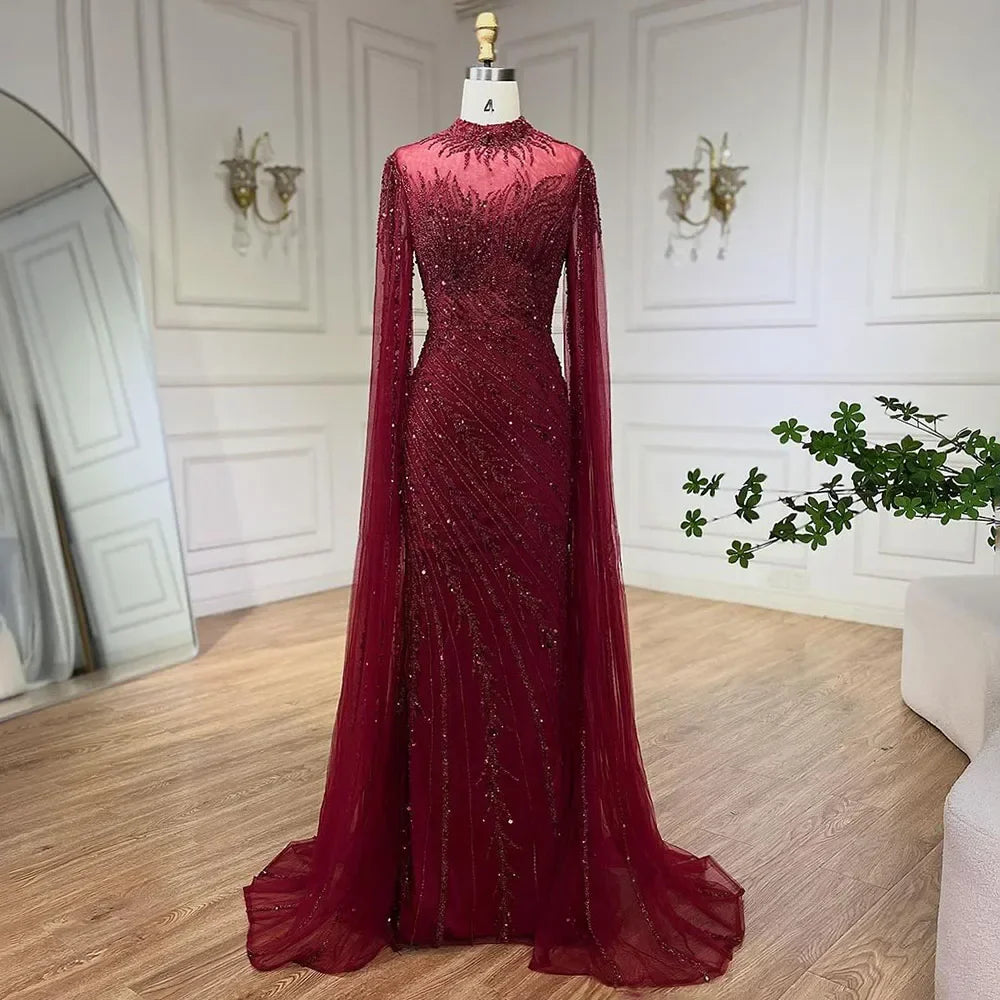 Luxuriöses, nudefarbenes Meerjungfrauen-Abendkleid mit Cape-Ärmeln LA71885A 