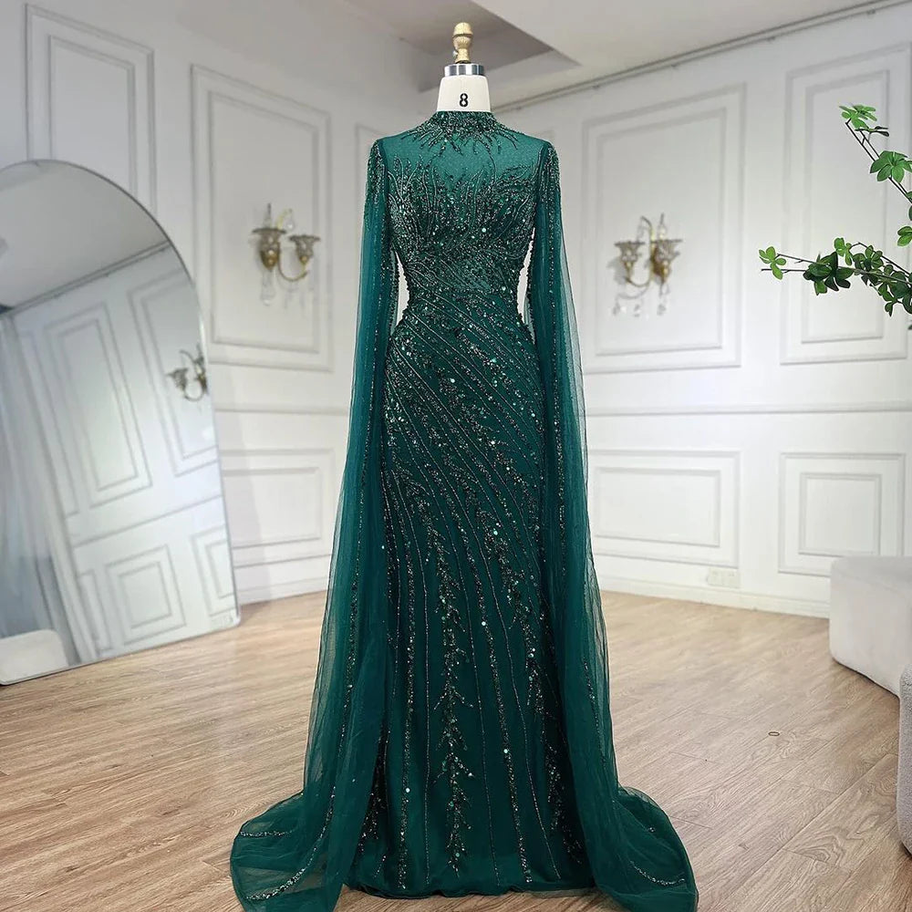 Luxuriöses, nudefarbenes Meerjungfrauen-Abendkleid mit Cape-Ärmeln LA71885A 