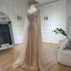 Dubai Luxus-Abendkleid mit hautfarbenen Cape-Ärmeln und Perlenbesatz LA72575A