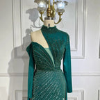 Serene Hill Arabic Green Elegant Mermaid One Shoulder Beaded Luxury Dubai Evening Dresses Gowns For Women Wedding Party