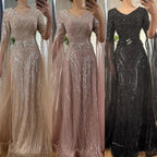 Luxuriöses, karamellfarbenes A-Linien-Abendkleid mit Perlenbesatz und Cape-Ärmeln aus Dubai LA72798