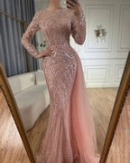 Luxury Dubai  Caramel Beaded Mermaid Long Arabic Evening Dresses Gowns With Overskirt for Formal Occasion  LA71673A