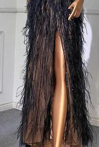 Meerjungfrauen-Abendkleid mit Federn, silbergrau, formelles Partykleid LA70623A