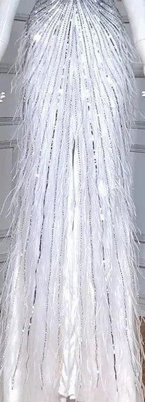 Meerjungfrauen-Abendkleid mit Federn, silbergrau, formelles Partykleid LA70623A