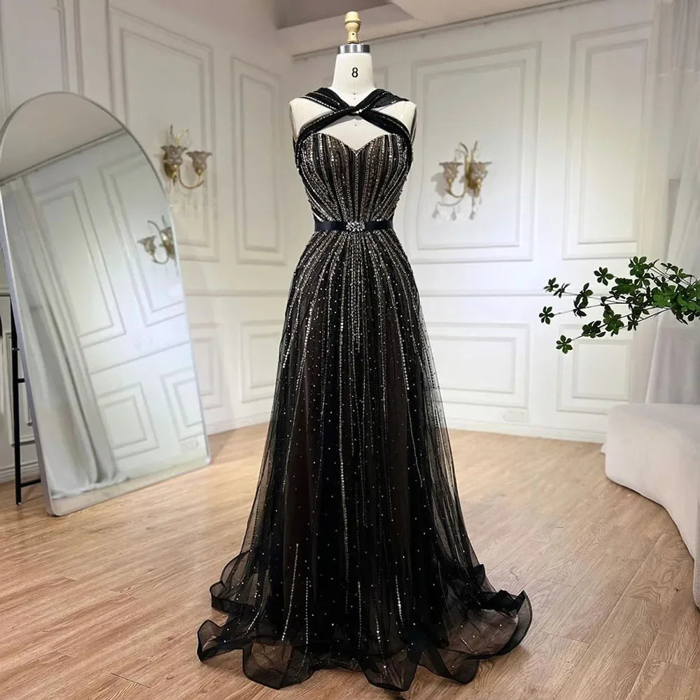 Serene Hill Dubai Türkis Spaghettiträger Meerjungfrau Luxus Perlen Abendkleider Ballkleider für Damen Hochzeitsfeier