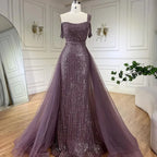 Serene Hill Gold Mermaid Elegant One Shoulder Overskirt Beaded Luxury Evening Dresses Gowns For Women Wedding Party