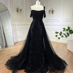 Serene Hill Gold Mermaid Elegant One Shoulder Overskirt Beaded Luxury Evening Dresses Gowns For Women Wedding Party