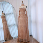 Luxury Gray Beaded Off-Shoulder Evening Dress with Cape Sleeves LA73076