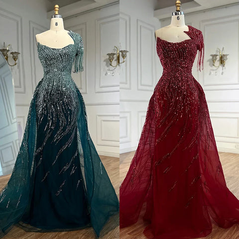 Luxury Green Evening Dress with Overskirt LA72979