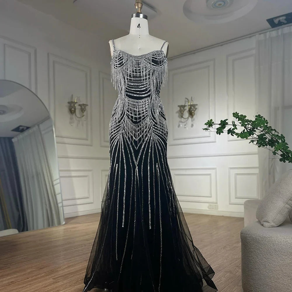 Luxuriöses, nudefarbenes, rosafarbenes Meerjungfrauen-Abendkleid mit Kristallquasten LA72772