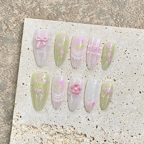 10 uñas postizas francesas negras con lazo, hechas a mano, brillantes, cortas, almendradas, para usar en salón de belleza. 