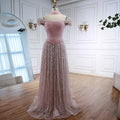 Vestido de noche árabe de lujo con cuentas de perlas rosas y capa LA72922