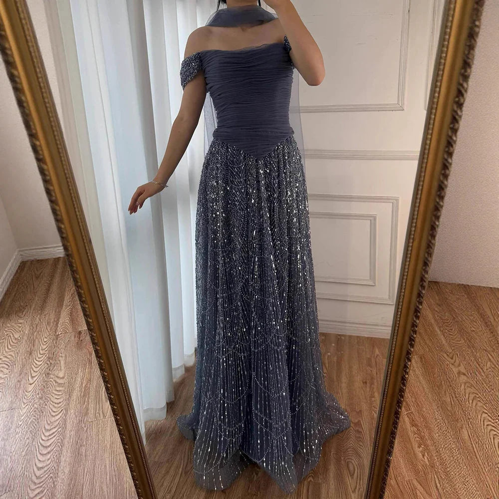 Vestido de noche árabe de lujo con cuentas de perlas rosas y capa LA72922
