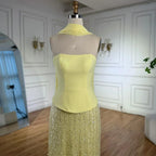 Luxuriöses gelbes Chiffon-Meerjungfrauen-Abendkleid mit Cape LA73007