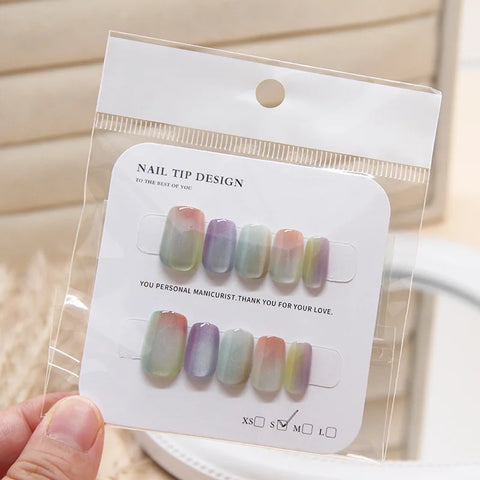 10 piezas de parches para uñas de ojo de gato multicolor elegantes y a la moda para mujer, parches para uñas desmontables, parches para uñas teñidas, parches transparentes para uñas. 
