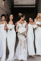 Sheath/Column Cowl Neck Spaghetti Straps Ivory Bridesmaid Dresses