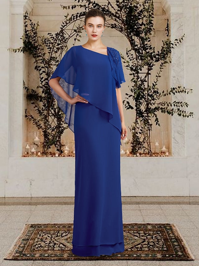 Vestidos para madre de la novia con escote barco, corte tubo y largo hasta el suelo 