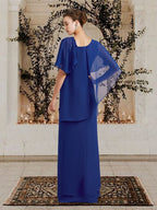 Vestidos para madre de la novia con escote barco, corte tubo y largo hasta el suelo 