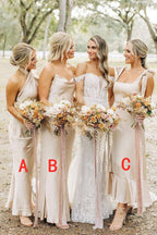 Schlichtes, elegantes, langes champagnerfarbenes Brautjungfernkleid