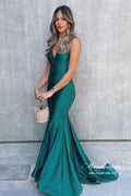 Simple Stain Mermaid V-neck Long Prom Dress, Long Formal Dresses