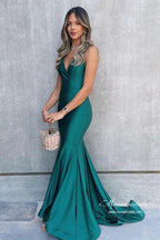 Simple Stain Mermaid V-neck Long Prom Dress, Long Formal Dresses