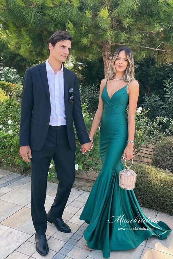 Simple Stain Mermaid V-neck Long Prom Dress, Long Formal Dresses
