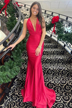 Simple Mermaid Satin Halter Backless Prom Dresses, Evening Dress
