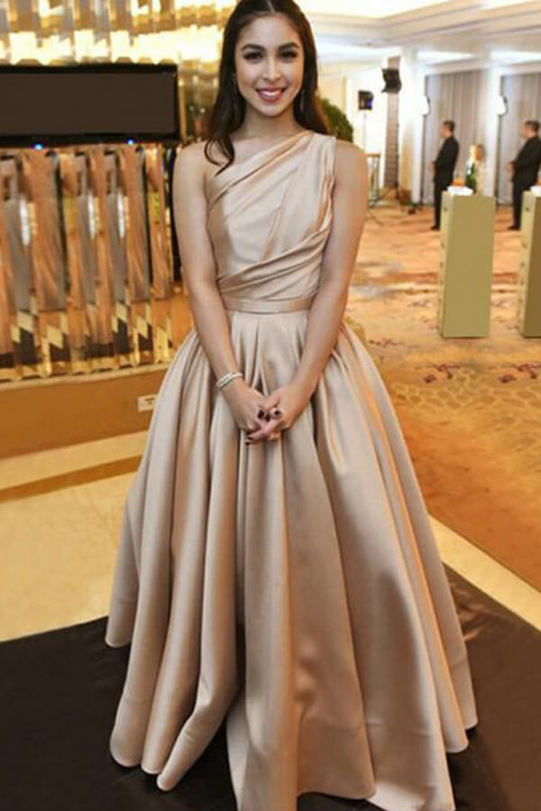 Einfache Satin-A-Linien-Ballkleider mit One-Shoulder, lange Abendkleider