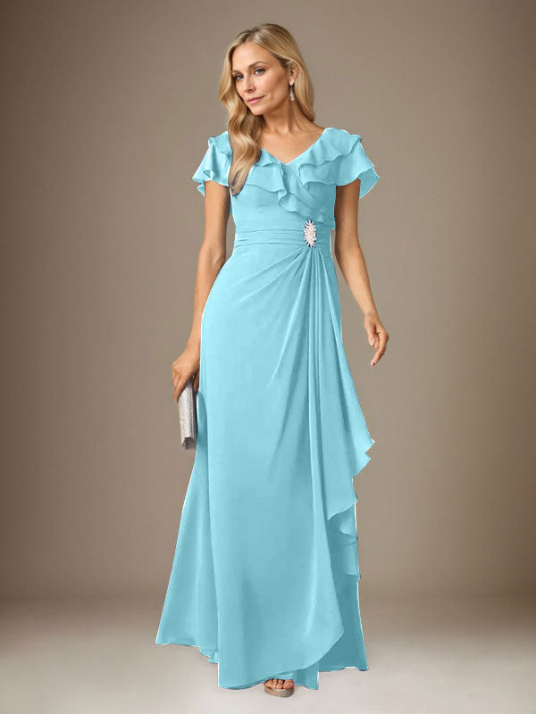 Stormy A-Linien-Chiffonkleid mit V-Ausschnitt und Raffungen 