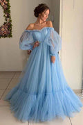 A-line Tulle Off-the-Shoulder Prom Dresses, Long Formal Dress