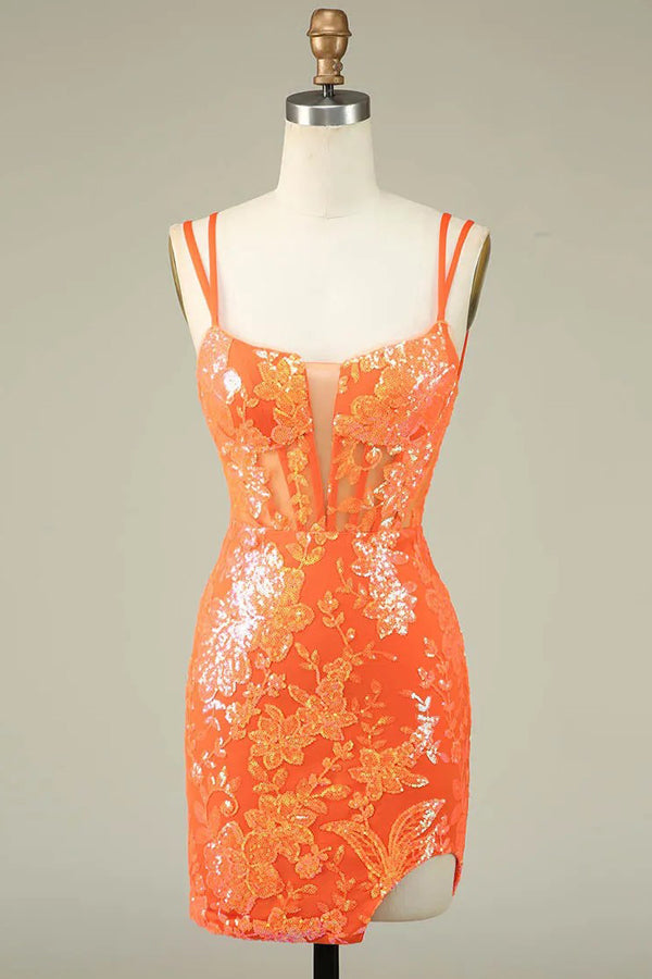 Vestido de fiesta corto ajustado con tirantes finos para el regreso a casa
