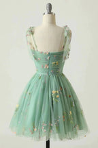 Spaghetti Straps Sleeveless Tulle Floral Homecoming Dress