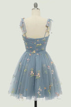 Spaghetti Straps Sleeveless Tulle Floral Homecoming Dress
