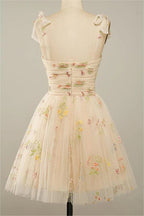 Spaghetti Straps Sleeveless Tulle Floral Homecoming Dress
