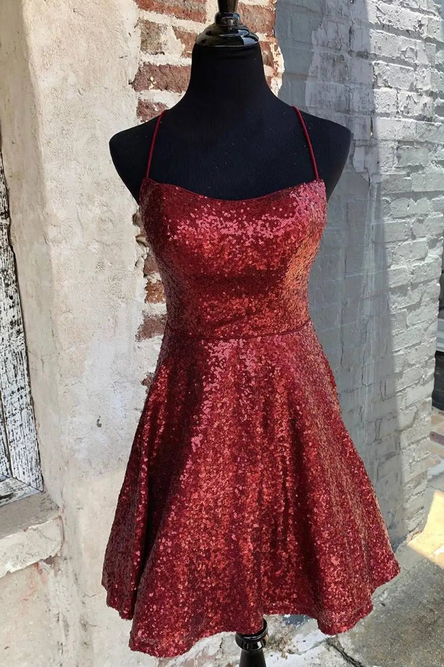 Vestidos de regreso a casa brillantes sin espalda con corte A mini vestido de fiesta
