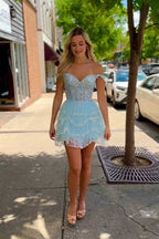 Sparkly Off the Shoulder Corset Ruffle Homecoming Dress