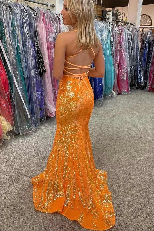 Sparkly Sequins Mermaid V-neck Prom Dresses, Long Formal Dress