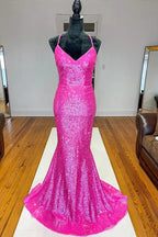 Sparkly Sequins Mermaid V-neck Prom Dresses, Long Formal Dress