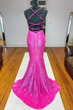 Sparkly Sequins Mermaid V-neck Prom Dresses, Long Formal Dress