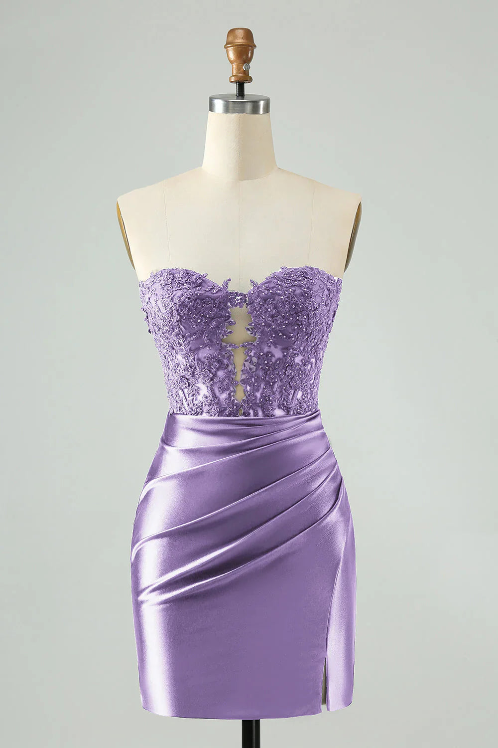 Vestido fucsia brillante de regreso a casa sin tirantes con apliques de cuentas