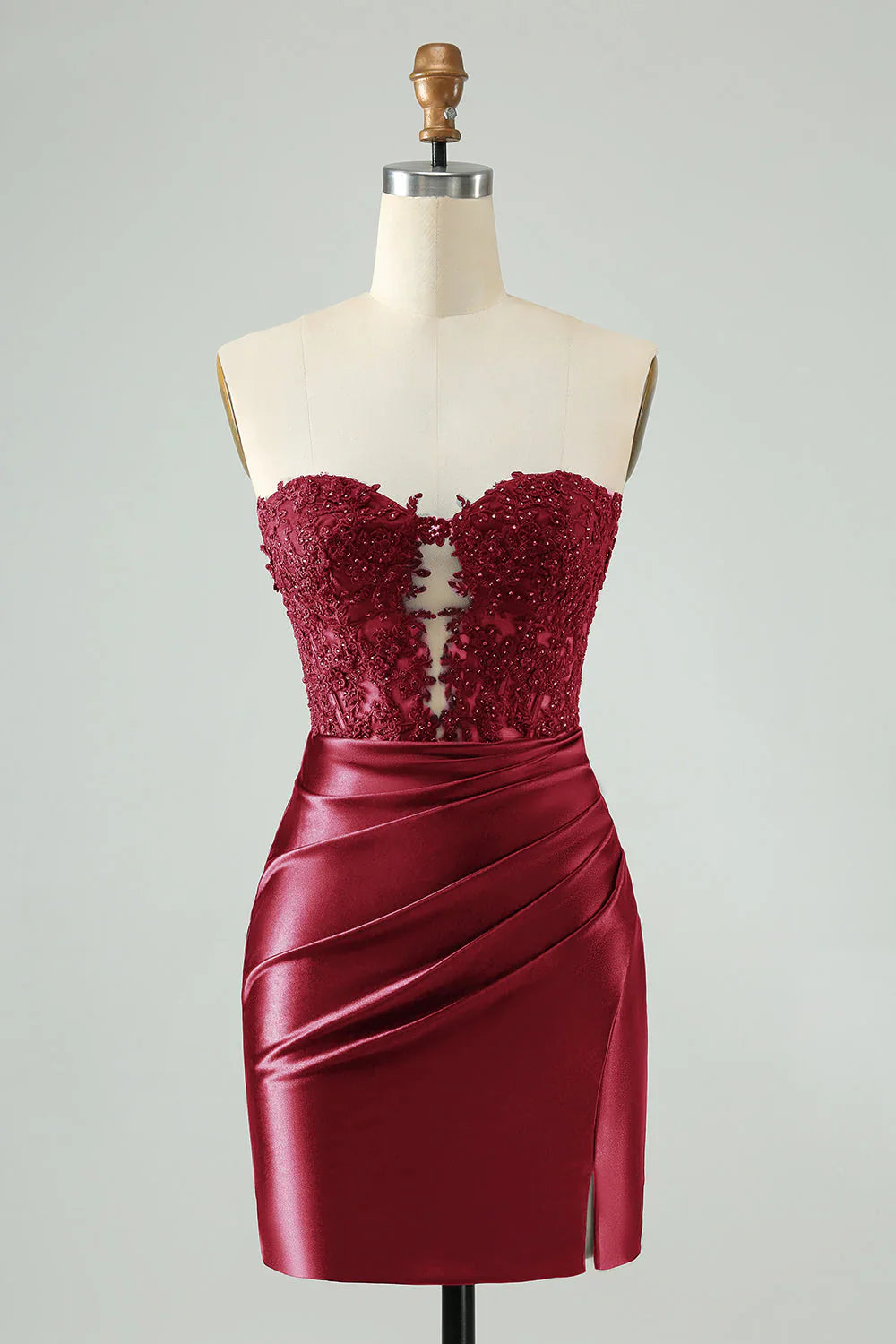 Vestido fucsia brillante de regreso a casa sin tirantes con apliques de cuentas