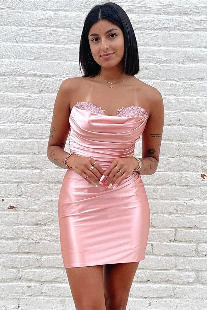 Trägerloses Satin-Sweetheart-Kurz-Mini-Abschlussballkleid