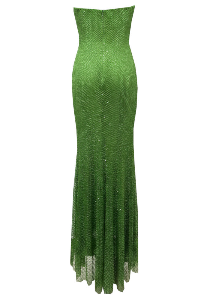 Strapless Sweetheart Emerald Beaded Mermaid Evening Dresses with Ruched Waist and Front Slit