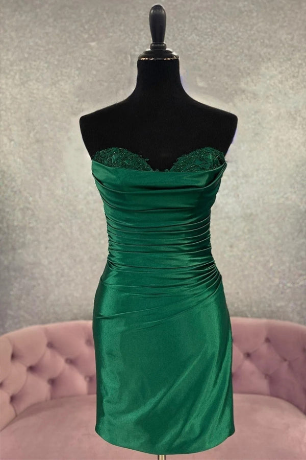 Trägerloses Satin-Sweetheart-Kurz-Mini-Abschlussballkleid