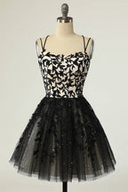 Straps Appliques Short Prom Dress Homecoming Dress with Sequins
