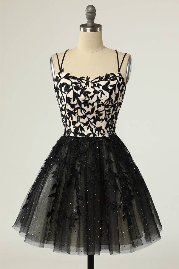Straps Appliques Short Prom Dress Homecoming Dress with Sequins