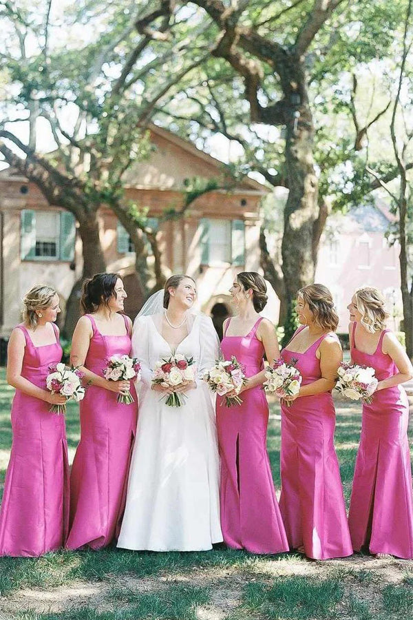 Straps Sleeveless Mermaid Bow Pink Long Bridesmaid Dress