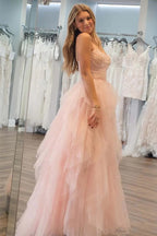 Stunning Light Pink Tulle A-line Strapless Prom Dress Evening Dresses