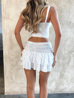 Lace Trim Ruffles Mini Crop Top